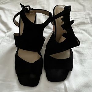 Enzo Angiolini Black Square Heel Midi Sandals